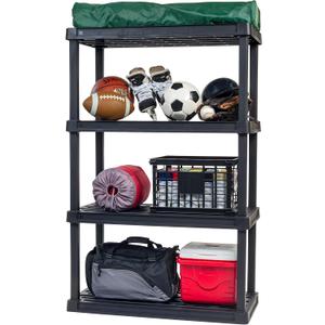 IRIS USA 4-Shelf Heavy Duty Plastic Storage Shelves, 400lb Capacity, 56"H x 36"W x 18"D, Large Modular Shelving Unit Storage Organizer for Garage, Home, Bathroom & Laundry, Storage Rack - Black (4-Tier)
