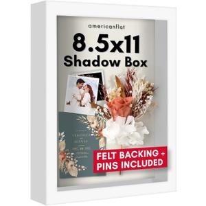 Americanflat 8.5x11 Shadow Box Frame with Shatter-Resistant Glass - Silhouette Collection - Large Shadow Box Display Case for Tabletop and Wall Display - White with Soft Felt Back