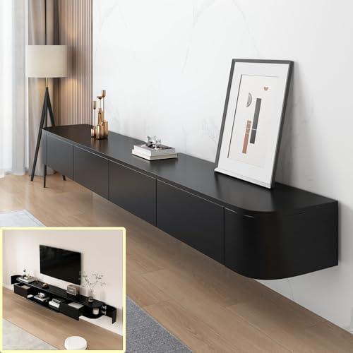 LXDXIOY Floating TV Stand Large Floating TV Shelves Wall Mounted Multi Storage Compartment TV Media Console Floating TV Cabinet Bench Under TV Large Storage (Black B, 63.0 * 7.9 * 11.8 in)