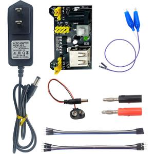 arduino Power Supply Breadboard 3.3V 5V Power Supply Module+Minidodoca 9V 1A Adaptor 5.5 x 2.5mm+Alligator Clip Test Leads+Banana Plug Kit for Arduino UNO, Raspberry Pi, STM32 Electronic DIY etc