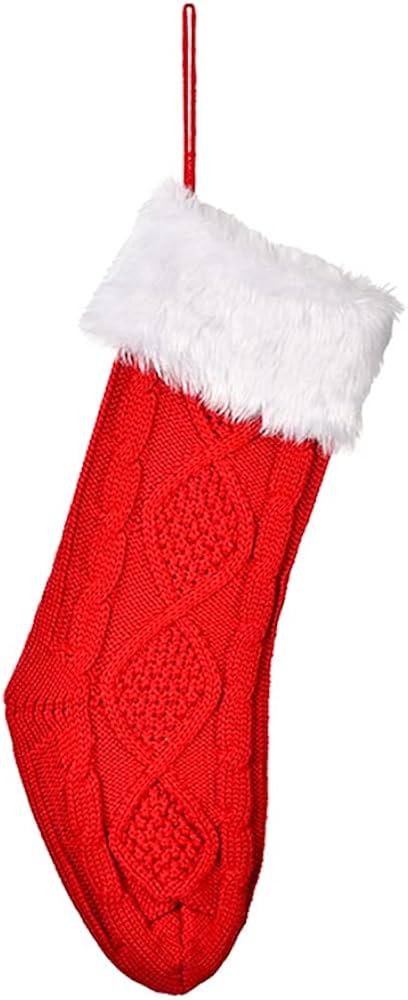Poen Christmas Stockings with Initials 18 Inches Large Red Knit Monogram Stocking Embroidered Christmas Stockings Gold Letter Christmas Stocking for Family Holiday Xmas Gift, Red and White (Letter I)