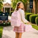 Backpack for Girls 3PCS Girls Backpack with Lunch Bag Pencil Case Cute Kids Teens School Backpack Set for Elementary Preschool Middle School (Bow Pink Stripes)