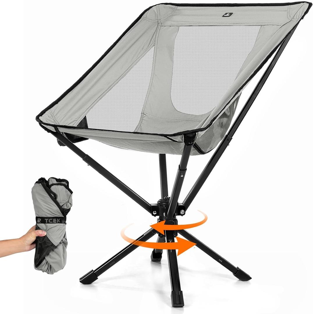 Portable Camping Chair - SwivelCore 180 Swivel & Auto-Return, Small Compact Lightweight Folding Chairs for Adults, Outdoor Backpack Chair for Adventures, Setup in Seconds, Support 300 LBS (Grey)