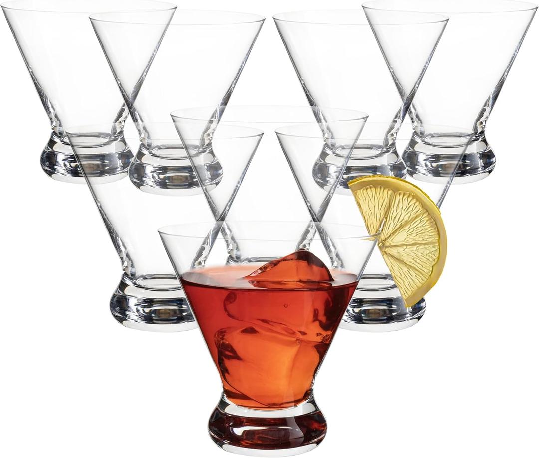 UMEIED Martini Glasses Set of 8, 8 Oz Stemless Martini Cocktail Glasses for Margarita, Manhattan, Cosmopolitan, Home Bar, Evening Parties, Birthdays, Housewarming Gift