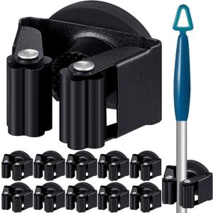 Vercraft 10 Pcs Magnetic Mop Broom Holder Movable Magnetic Broom Holder Rack, Anti Slip Wall Mounted Utility for Cleaning Tools, Garage, Kitchen, Laundry, Garden (Black)