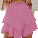 Flowy Shorts for Women Casual Boho Ruffle Tiered Skorts High Waist Mini Skirts Golf Tennis Crochet Shorts (Large, Mauve Pink)