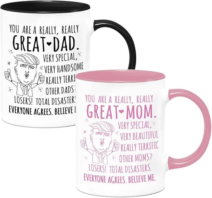 LOZACHE Novelty Gifts for Parents from Daughter Son, Funny Mom and Dad Mugs,Expectant Parents Gender Reveal Pregnancy Informing Gift, Mom and Dad Coffee Mug Set for New Parents Couples Fathers Day