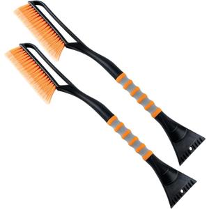 AstroAI 2 Pack 27" Snow Brush and Ice Scrapers for Car Windshield, Detachable Snow Scrapers with Ergonomic Foam Grip for Cars, Trucks, SUVs (Heavy Duty ABS, PVC Brush, Orange)