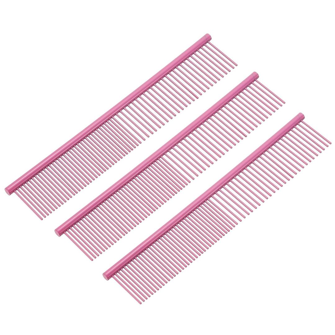 Dog Cat Comb, Pet Combs Stainless Steel Teeth with Rounded Ends for Knots Mats Loose Hair Removal, 7.5IN (Pink Coated, 3 Pack), Grooming Tool Intended for Long Curly Hair Pet
