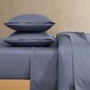 Lacoste 100% Cotton Percale 4-Piece Sheet Set Crisp Cool Breathable All-Season Bedding, Oeko-Tex Certified, Soft Matte Finish, Durable Premium Cotton Solid, Vintage Indigo, Queen