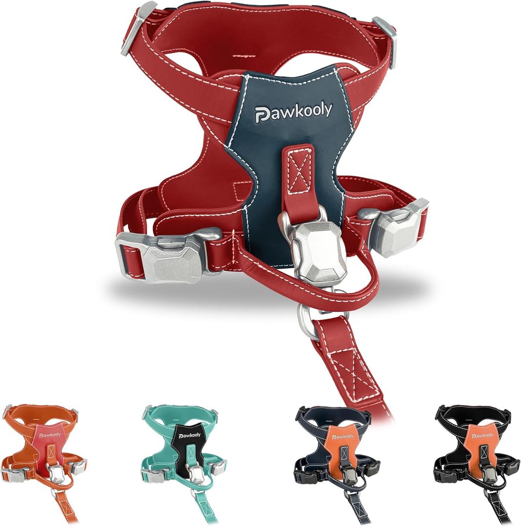 MagEase Dog Harness with 4 FT Leash | Anti-Wrinkle & Anti-Bite Microfiber Leather | Ultra-Soft & Skin-Friendly | 450LB Escape-Proof Magnetic Buckle - Easy On/Off (RED, Extra Large)