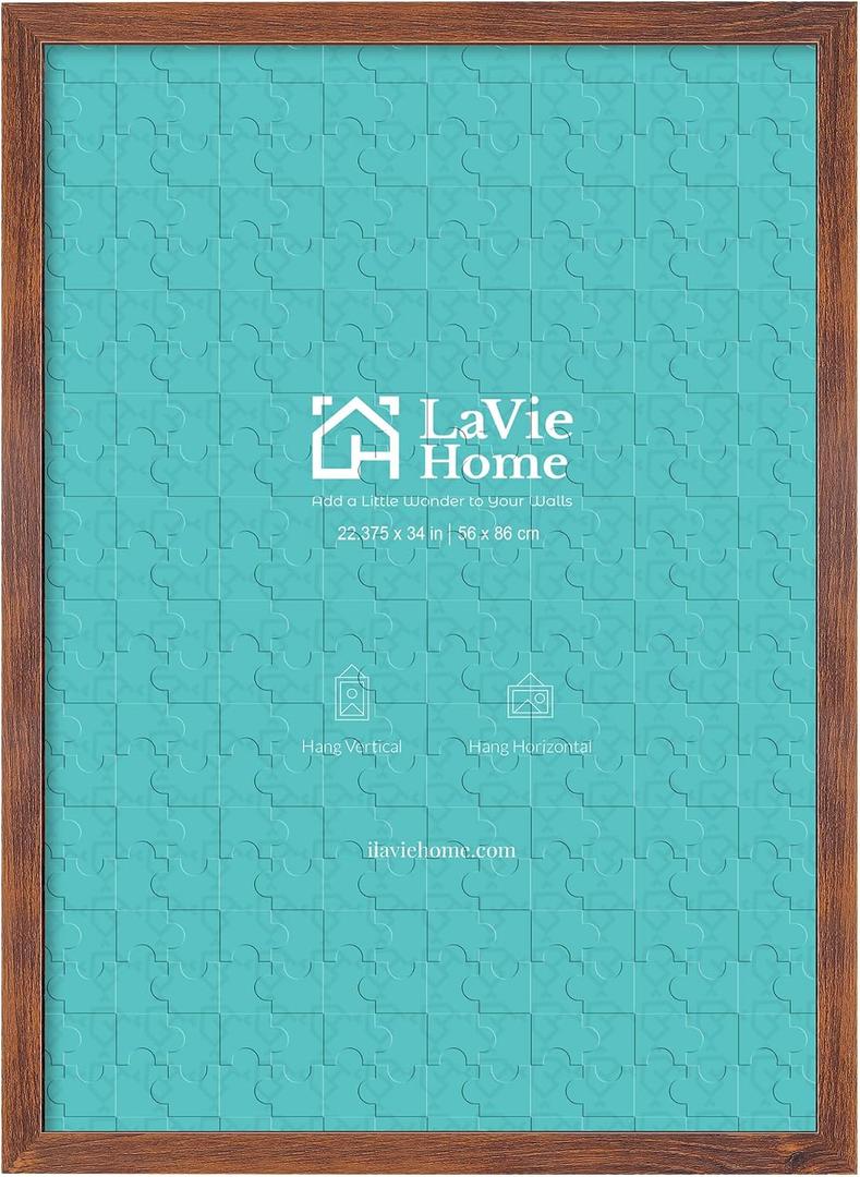 LaVie Home 22.375x34 Picture Frame Brown Puzzle Frame, Display Pictures, Puzzle 22.375x34 Without Mat, Stable Frame and Polished Plexiglass, Horizontal and Vertical Format of The Walls