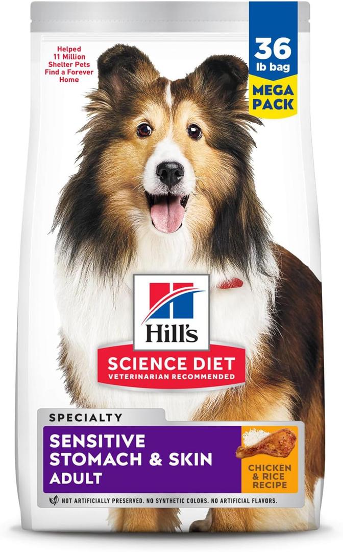 Hill's Science Diet Sensitive Stomach & Skin, Adult 1-6, Stomach & Skin Sensitivity Support, Dry Dog Food, Chicken Recipe, 36 lb Bag, Best By 03, 2026
