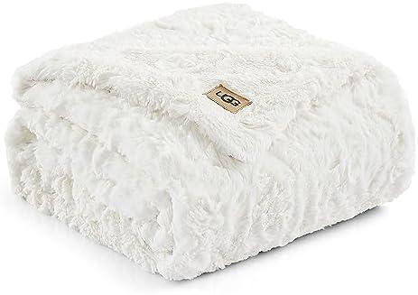 UGG Adalee Faux Fur Throw Blanket Luxury Lightweight Cozy Soft Throw for Couch Bed or Chair Hypoallergenic Machine Washable Double-Sided Fluffy Blanket Home Decor, 50-inch x 70-inch, Natural White