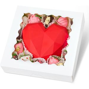 Kucoele 20 PCS Pie Boxes, 10 x 10 x 2.5 Inches Bakery Boxes with Window, Auto-Popup Cookie Boxes White Treat Boxes for Chocolate Strawberries, Pastries, Muffins, Donuts