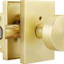 Goldenwarm Gold Door Knob Interior, Heavy Duty Brushed Gold Interior Door Knobs for Bedroom Bathroom, Round Privacy Door Knob, Zinc-Alloy Rectangle Rosette Indoor Doorknob (1 Pack)