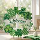 Wooden St. Patricks Day Door Sign - Shamrock Welcome Wreath Hanging Decor for Front Door, Wall, Indoor & Outdoor Irish Party Home Decorations (Welcome Shamrock)