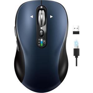 Wireless Bluetooth Mouse for Laptop,USB+BT2,Quiet Ergo Computer Mouses,Metal 4-Way Super Scrolling, 3200 DPI,Rechargeable,10 Buttons,Plug&Play,Multi Device Cordless Mice for iPad,Tablet,Mac,PC,Phone (Black)