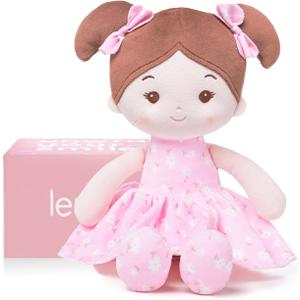 LeyaDoll Soft Baby Doll Toys (12''), My First Baby Rag Doll for 1 Year-Old Girl Birthday Gift, Christmas Plush Toys Gift for Toddler Kids Infants -FloraBelle (Pink)