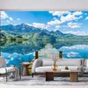 YQWDMX - Blue Sky White Clouds Wooden Bridge Lake Scenery Wallpaper for Bedroom (Not Peel and Stick) S 100"Wx73"H
