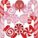Christmas Candy Balloon Set Candy Cane Mylar Balloons Red Pink Sweet Candies Candyland Xmas Gingerbread Theme Birthday Decor Supplies 12 Pcs
