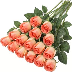 15 Pcs Champagne Rose Buds Silk Artificial Flower 17" Silk Bud Realistic Design Faux Rose Artificial Flower with Stem for DIY Bouquets Wedding Centerpiece Party Kitchen Home Decor