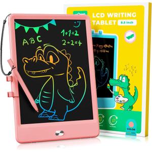 KOKODI LCD Writing Tablet, 8.5 Inch Toddler Doodle Board Drawing Tablet, Erasable Reusable Electronic Drawing Pads, Educational and Learning Toy for 3-8 Years Old Boy and Girls (Pink)