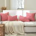 CARRIE HOME Rustic Christmas Decor Red Gingham Plaid Lumbar Pillow Covers 12x20 Set of 2, Red and White Buffalo Check Lumbar Pillows 12 x 20, Red Christmas Outdoor Pillow Covers for Patio Furniture