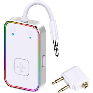 Beeitzie Bluetooth Transmitter for Airplane,Bluetooth V5.4 Transmitter for 2 Airpods/Headphones Dual Pairs.Wireless Transmitter for in-Flight/TV/Gym,with AptX LL,Metal Frame (White)