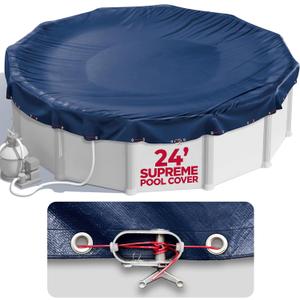 24 ft Round Pool Cover for Above Ground Pools, Above Ground Pool Cover, Swimming Pool Cover, Winter Pool Cover, Keeps Out Debris, Cold and UV Resistant, Supreme Mesh, Navy Blue