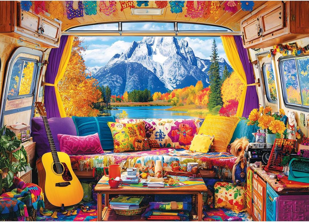Puzzles for Adults 1000 Pieces Cozy Camper Interior Jigsaw Puzzle, Unique Scenery Adult Puzzles for Relaxation and Decoration