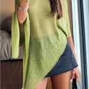 SHENHE Women's Sheer Poncho Shrug Top Lightweight Flowy Knit Sweater Poncho Pullover (Green)