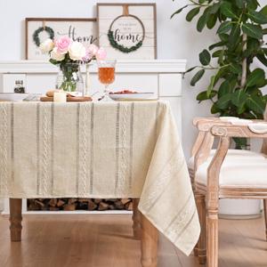Horaldaily Beige Cotton Blend Tablecloth 52×70 Inch Rectangular, Farmhouse Style, Wrinkle Resistant Washable Table Cloth, Hemstitched Embroidery Table Cover for Home