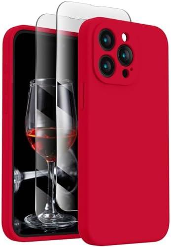 FireNova Designed for iPhone 15 Pro Case, Silicone Upgraded [Camera Protection] Phone Case with [2 Screen Protectors], Soft Anti-Scratch Microfiber Lining Inside, 6.1 inch, Deep Red