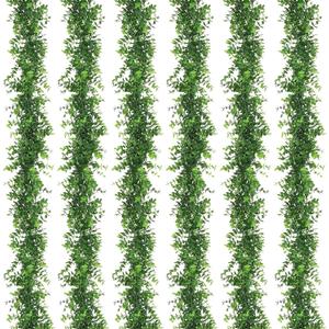 Artflower 6 Pack Artificial Eucalyptus Garland, 5.9Ft/pcs Faux Eucalyptus Vines Greenery Garland Fake Hanging Eucalyptus Leaves Plant Wedding Backdrop Arch Wall Table Party Festival Decor, Green