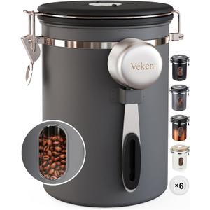 Veken Coffee Canister with Window,Airtight Stainless Steel Kitchen Food Storage Container, Date Tracker & Scoop for Grounds Coffee, Beans, Tea, Flour, Cereal,Sugar,22OZ,Grey
