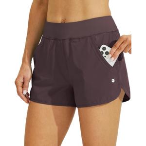 Willit Women's 3" Swim Board Shorts Swimming Bottoms with Brief Liner Quick Dry UPF 50+ (Wine), Size 2 