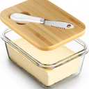 Glass Butter Dish with Bamboo Lid and Knife, Airtight Seal for Freshness, Large Butter Dish for East and West Coast Butter, Ideal for Countertop and Refrigerator Storage, Premium Glass Butter Keeper
