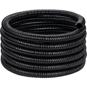 Pond Tubing ID 1 20ft Black Corrugated Flexible Reinforced Waterfall Pond Tube Sump Pump Hose, Non-toxic & Kink proof (20 ft, 1" ID)