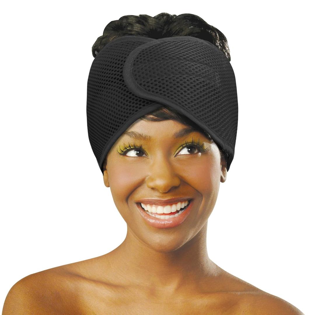 DONNA Deluxe Foam Mesh Wrap with Vitamin E, Head Wraps for Black Women, Hair Wrap for Sleep, Hair Nets for Sleeping, Mesh Hair Wrap, Silk Head Wrap, Black Color 1pc