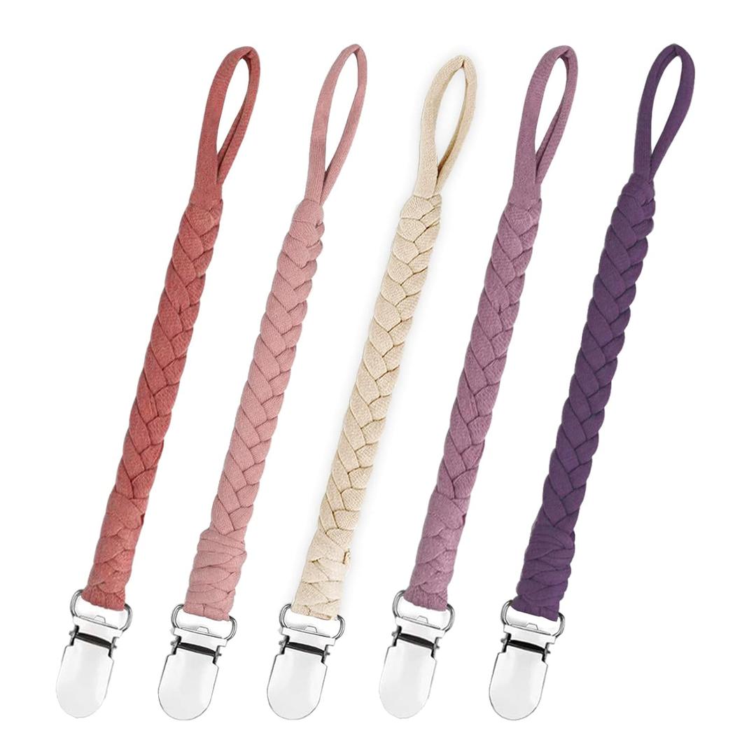 Duludulu Braided Pacifier Clips Baby Girl - Unisex Design Binky Clips with Teething Straps for Shower & Birthday Gifts