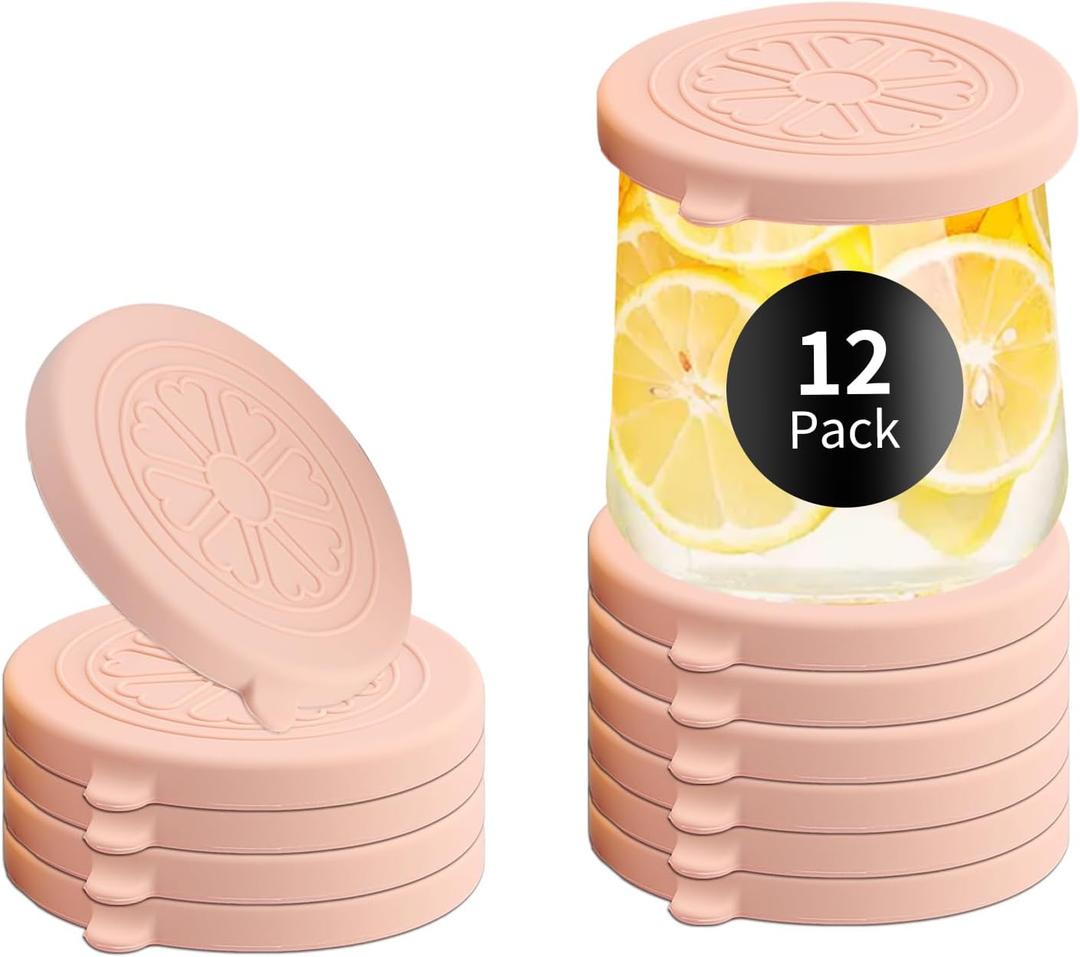 Oui Yogurt Jar Lids Silicone | Covers Fit For 5 Oz Oui Yogurt Glass Jars | Perfect For Oui Yogurt Bottle with Label | Lids Only | Food-Grade/Leakproof/Reusable | 12Pcs Flesh Colors (12Pink)