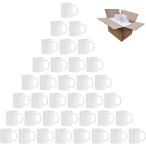 36 Pcs Sublimation Mugs 11oz, White Ceramic Coffee Mug | with Handle and Foam Box, Ideal for Crafts and Printing, Dishwasher Microwave Safe