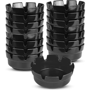 16 Pieces Black Plastic Ash Tray for Cigarette Smokers, Stackable Tabletop Ashtray with 8 Slots of Holder, Ashtrays for Outdoor Indoor Home Patio Office Hotel Bar Restaurant Use (Set of 16 Black)