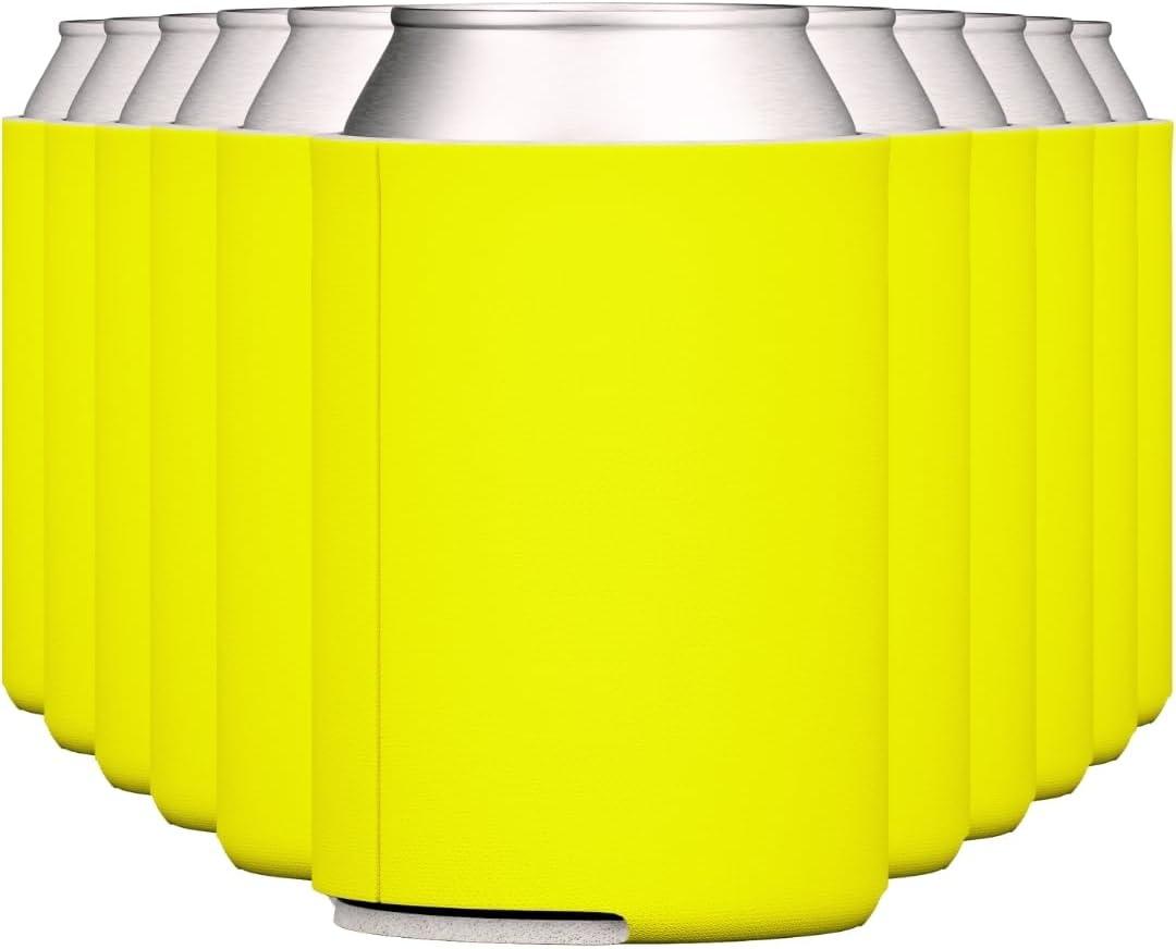 TahoeBay Blank Beer Can Cooler Sleeves Bulk Sublimation Blanks for Vinyl Plain Collapsible Foam Can Sleeves Coolers for Soda Cans and Bottles Custom Drink Holder Assorted Solid Color (Yellow)