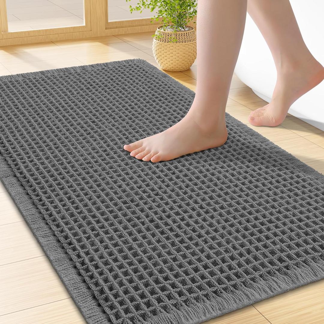 Smiry Waffle Bath Mat 24x17, Extra Soft Absorbent Bathroom Rugs, Non Slip Machine Washable Quick Dry Bath Rugs for Bathroom Floor, Tub, Shower, Home Decor Accessories, Dark Grey