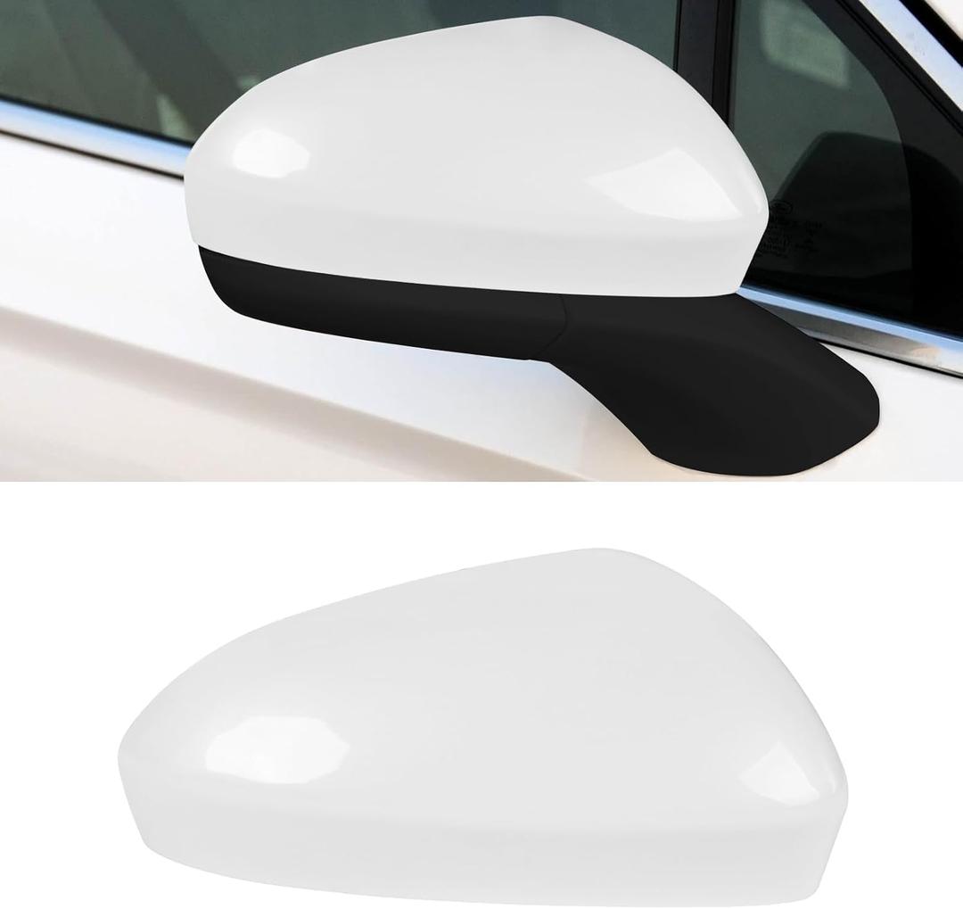 Compatible with Ford Fusion Side Mirror Cover Cap 2013 2014 2015 2016 2017 2018 2019 2020, Passenger Side Mirror Caps Replacement W/O Light, Clip-on Replace for FS7Z-17682-B Pearl White- Right