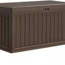YITAHOME 90 Gallon Large Deck Box, Double-Wall Resin Outdoor Storage Boxes, Deck Storage for Patio Furniture, Cushions, Pool Float, Garden Tools, Lockable & Waterproof (Brown)