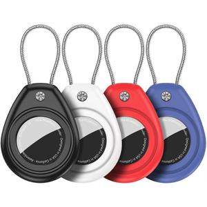 HATALKIN Compatible with AirTag Holder Air Tag Keychain Case with Screen Protector, IP68 Waterproof Air Tags Key Chain for Apple Tag GPS Tracker, Air Tags-4 Pack Holder for Luggage Key,Backpack (Black/White/Red/Blue)