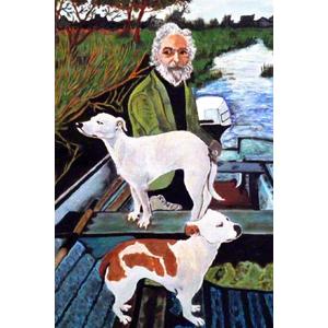 Man in Boat With Dogs Movie Painting Poster Motorboat On Water Film Cool Wall Art Print Poster 16x24